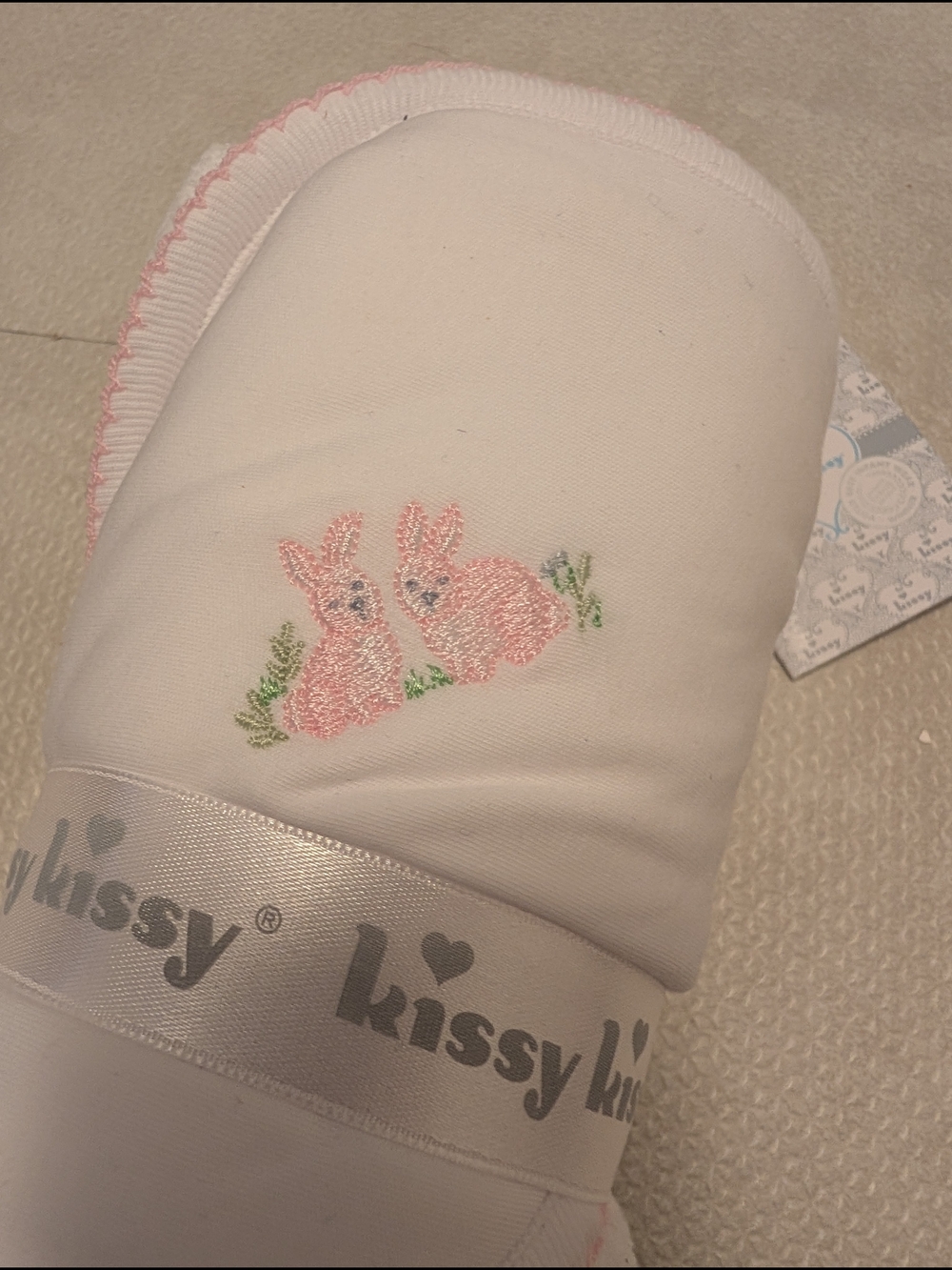 Kissy Kissy Hooded Towel With Mitt with Pink Bunny Embroidery